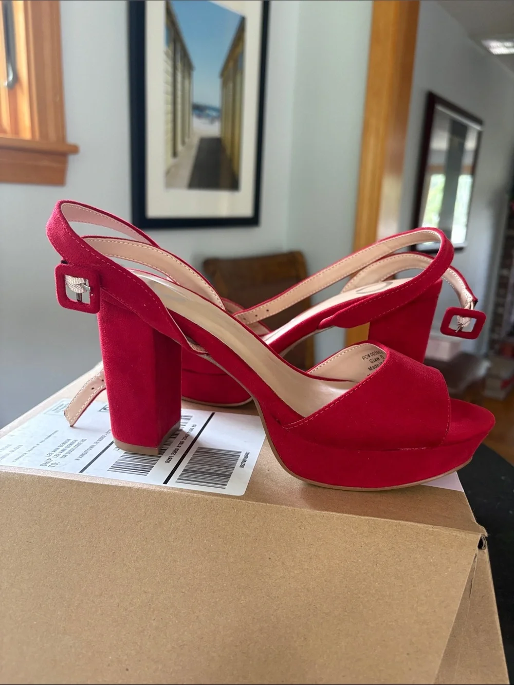 Journee Collection Red Suede Platform Block Heel Sandals